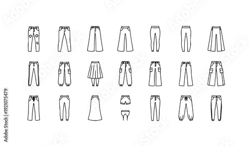 set of tooWomen Pants Outline Icon Set Minimal Line Vector Collection on White Background