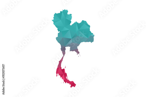 Thailand Map - Polygon Style Vector Illustration in Teal and Red Gradient, Low Poly Geometric Design, Isolated on White Background for Infographics and Education.