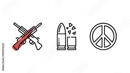 Symbolic Icons: Peace, Bullets, and Guns.