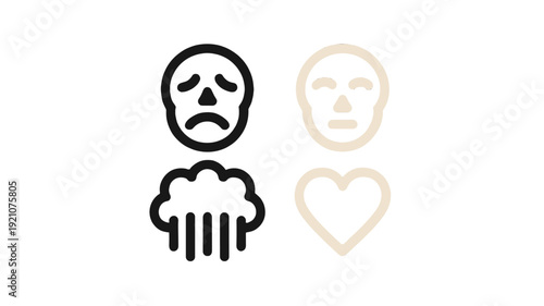 Expressive illustrations symbolizing emotional states with a heart.