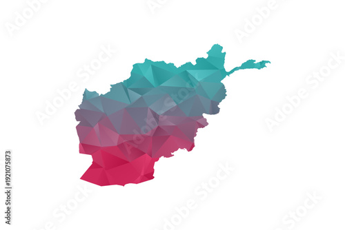Afghanistan Map - Polygon Style Vector Illustration in Teal and Red Gradient, Low Poly Geometric Design, Isolated on White Background for Infographics and Education.