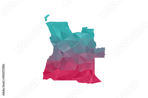 Angola Map - Polygon Style Vector Illustration in Teal and Red Gradient, Low Poly Geometric Design, Isolated on White Background for Infographics and Education.