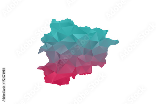 Andorra Map - Polygon Style Vector Illustration in Teal and Red Gradient, Low Poly Geometric Design, Isolated on White Background for Infographics and Education.