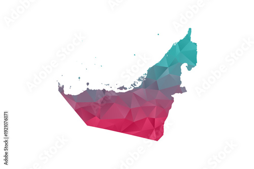 United Arab Emirates Map - Polygon Style Vector Illustration in Teal and Red Gradient, Low Poly Geometric Design, Isolated on White Background for Infographics and Education.