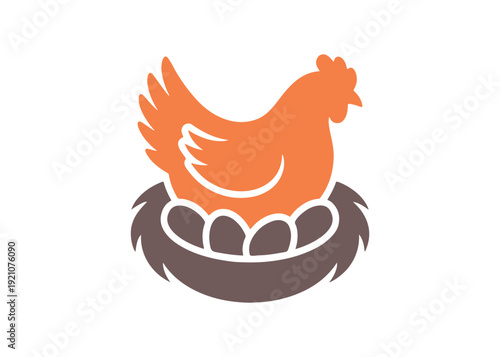 Brood hen glyph icon. A bird on a nest of eggs to nurture its chicks. Nesting fowl. Brooding chicken. Poultry selection and farming. Vector isolated illustration