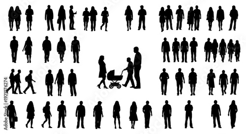 a large collection of diverse people silhouettes showcasing individuals and groups for demographic and conceptual illustrations.