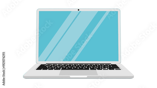 a modern laptop with a blank blue screen and reflections perfect for technology and digital work illustrating general computing concepts.