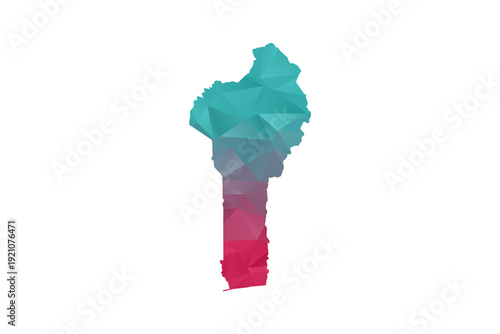 Benin Map - Polygon Style Vector Illustration in Teal and Red Gradient, Low Poly Geometric Design, Isolated on White Background for Infographics and Education.