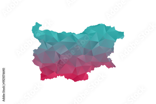 Bulgaria Map - Polygon Style Vector Illustration in Teal and Red Gradient, Low Poly Geometric Design, Isolated on White Background for Infographics and Education.