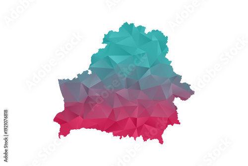 Belarus Map - Polygon Style Vector Illustration in Teal and Red Gradient, Low Poly Geometric Design, Isolated on White Background for Infographics and Education.