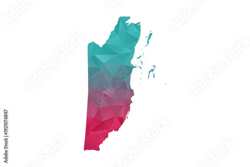 Belize Map - Polygon Style Vector Illustration in Teal and Red Gradient, Low Poly Geometric Design, Isolated on White Background for Infographics and Education.