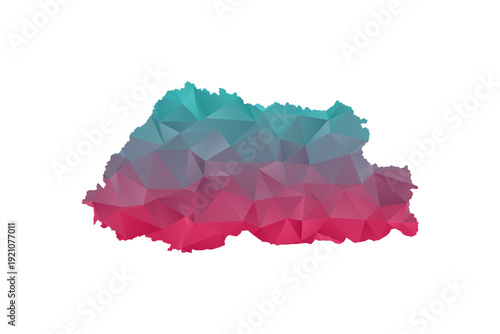 Bhutan Map - Polygon Style Vector Illustration in Teal and Red Gradient, Low Poly Geometric Design, Isolated on White Background for Infographics and Education.