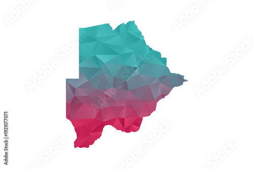 Botswana Map - Polygon Style Vector Illustration in Teal and Red Gradient, Low Poly Geometric Design, Isolated on White Background for Infographics and Education.