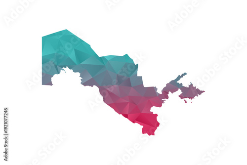 Uzbekistan Map - Polygon Style Vector Illustration in Teal and Red Gradient, Low Poly Geometric Design, Isolated on White Background for Infographics and Education.