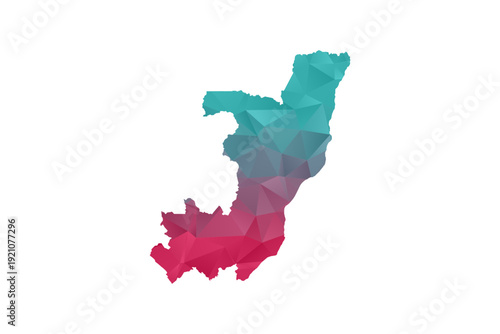 Congo Map - Polygon Style Vector Illustration in Teal and Red Gradient, Low Poly Geometric Design, Isolated on White Background for Infographics and Education.