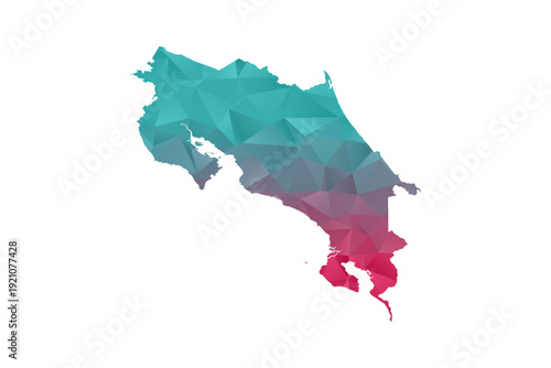 Costa Rica Map - Polygon Style Vector Illustration in Teal and Red Gradient, Low Poly Geometric Design, Isolated on White Background for Infographics and Education.
