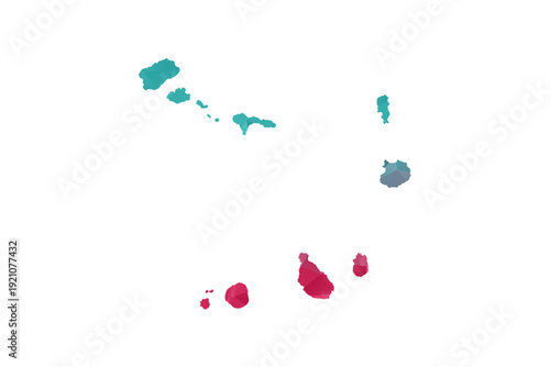 Cabo Verde Map - Polygon Style Vector Illustration in Teal and Red Gradient, Low Poly Geometric Design, Isolated on White Background for Infographics and Education.