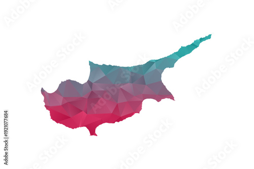 Cyprus Map - Polygon Style Vector Illustration in Teal and Red Gradient, Low Poly Geometric Design, Isolated on White Background for Infographics and Education.