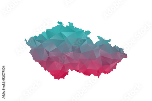 czech republic Map - Polygon Style Vector Illustration in Teal and Red Gradient, Low Poly Geometric Design, Isolated on White Background for Infographics and Education.