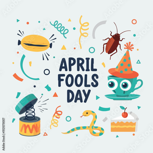 April Fools Day colorful illustration with prank icons