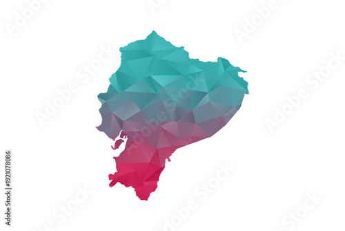 Ecuador Map - Polygon Style Vector Illustration in Teal and Red Gradient, Low Poly Geometric Design, Isolated on White Background for Infographics and Education.