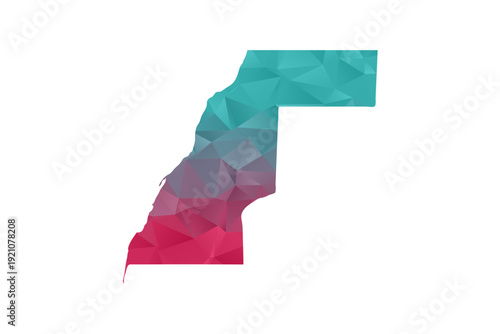 Western Sahara Map - Polygon Style Vector Illustration in Teal and Red Gradient, Low Poly Geometric Design, Isolated on White Background for Infographics and Education.