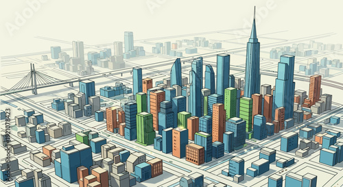 Abstract cityscape illustration depicting urban architecture and infrastructure