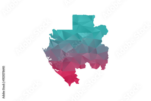 Gabon Map - Polygon Style Vector Illustration in Teal and Red Gradient, Low Poly Geometric Design, Isolated on White Background for Infographics and Education.