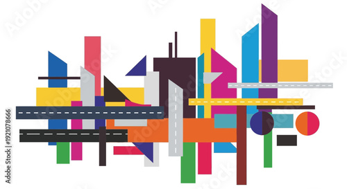 Abstract colorful cityscape illustration modern design geometric art vector graphic