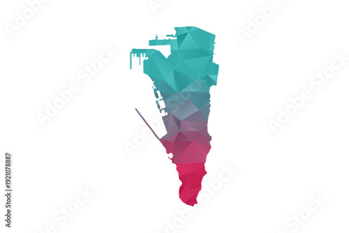 Gibraltar Map - Polygon Style Vector Illustration in Teal and Red Gradient, Low Poly Geometric Design, Isolated on White Background for Infographics and Education.