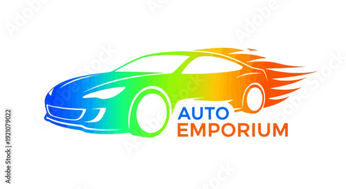 Modern Auto Emporium Car Dealership Logo Design Featuring Gradient Sports Car Silhouette, Automotive Branding Concept, Vehicle Showroom Identity, Speed Inspired Graphic and Professional Transport Busi