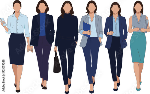 Business women, professional fashion, workplace diversity, office attire, corporate colleagues, modern style, business outfits, leadership concept, professional lifestyle, workplace success