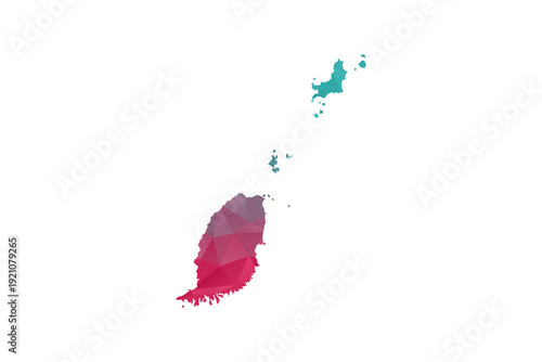 Grenada Map - Polygon Style Vector Illustration in Teal and Red Gradient, Low Poly Geometric Design, Isolated on White Background for Infographics and Education.