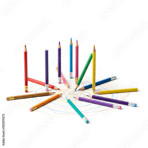 Wallpaper Mural A vibrant array of colorful pencils lies scattered across a pristine white background Torontodigital.ca