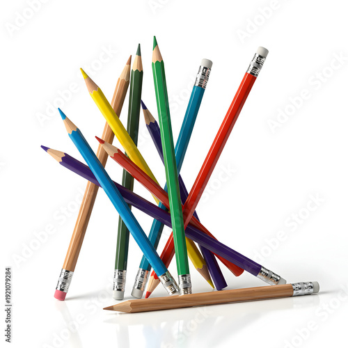 Wallpaper Mural A vibrant array of colorful pencils lies scattered across a pristine white background Torontodigital.ca