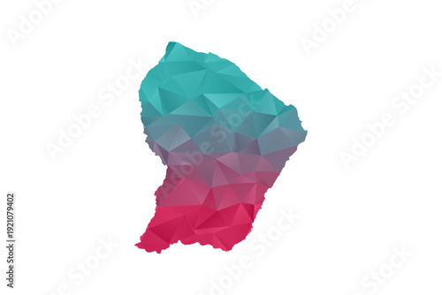 French Guiana Map - Polygon Style Vector Illustration in Teal and Red Gradient, Low Poly Geometric Design, Isolated on White Background for Infographics and Education.