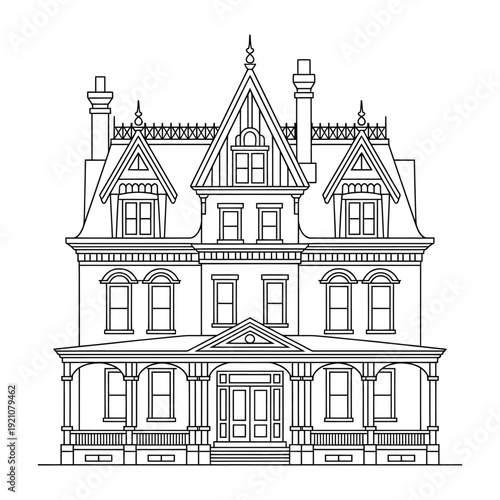 Victorian style house with three gabled roofs and decorative trim Victorian house windows doors desi