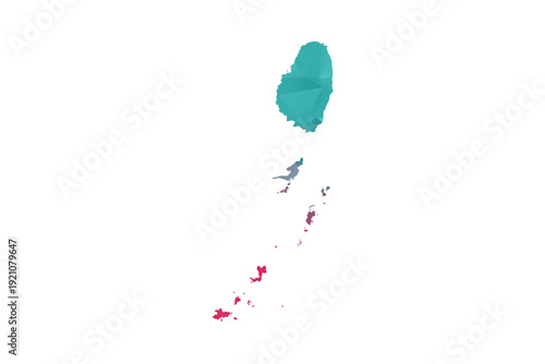 Saint Vincent and the Grenadines Map - Polygon Style Vector Illustration in Teal and Red Gradient, Low Poly Geometric Design, Isolated on White Background for Infographics and Education.