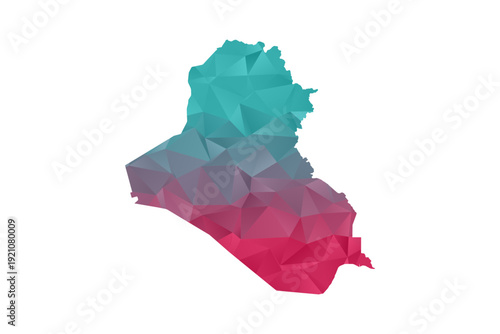 Iraq Map - Polygon Style Vector Illustration in Teal and Red Gradient, Low Poly Geometric Design, Isolated on White Background for Infographics and Education.