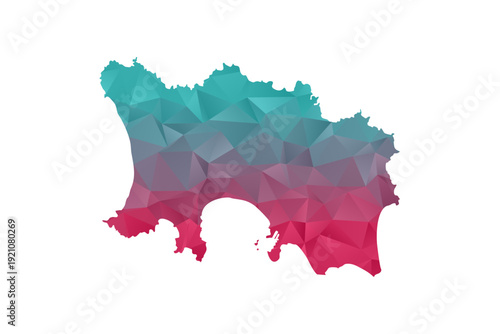 Jersey Map - Polygon Style Vector Illustration in Teal and Red Gradient, Low Poly Geometric Design, Isolated on White Background for Infographics and Education.