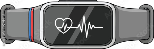 Modern smartwatch displaying heartbeat ecg pulse line for health and fitness tracking technology vector