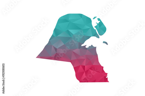 Kuwait Map - Polygon Style Vector Illustration in Teal and Red Gradient, Low Poly Geometric Design, Isolated on White Background for Infographics and Education.