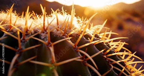 Wallpaper Mural Close-up of a cactus with sharp spines illuminated by sunset in a desert landscape Torontodigital.ca