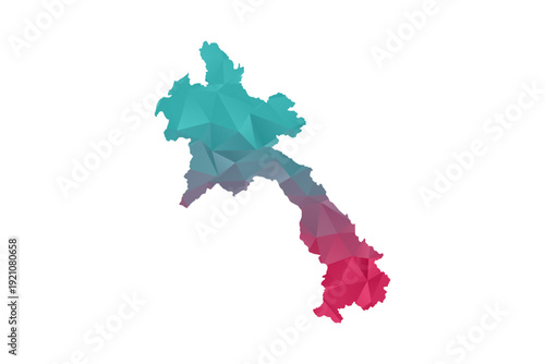 Laos Map - Polygon Style Vector Illustration in Teal and Red Gradient, Low Poly Geometric Design, Isolated on White Background for Infographics and Education.