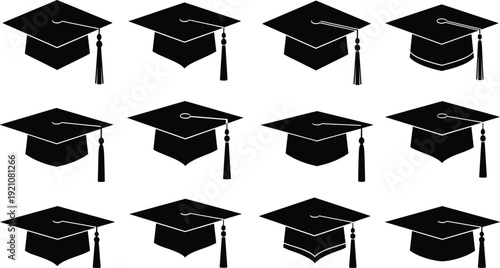 Graduation cap vector set, mortarboard icons collection, academic hat illustration isolated, education symbol template for school university design