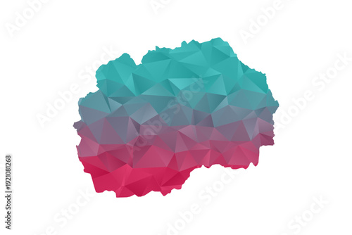 Macedonia Map - Polygon Style Vector Illustration in Teal and Red Gradient, Low Poly Geometric Design, Isolated on White Background for Infographics and Education.