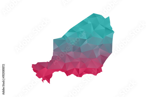 Niger Map - Polygon Style Vector Illustration in Teal and Red Gradient, Low Poly Geometric Design, Isolated on White Background for Infographics and Education.