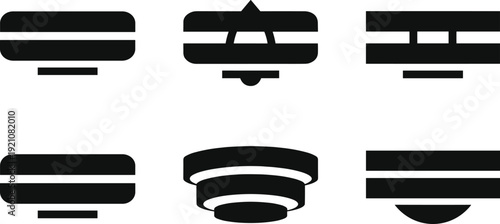 Minimalist sandwich and burger icon vector illustration set featuring layered food silhouettes for menu design, app interface, restaurant branding, and culinary artwork