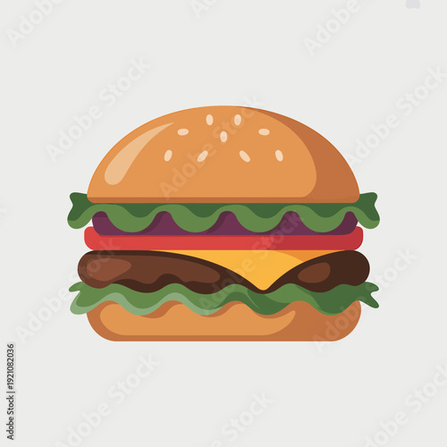 Colorful Burger with Lettuce and Tomato on a Bun food hamburger sandwich