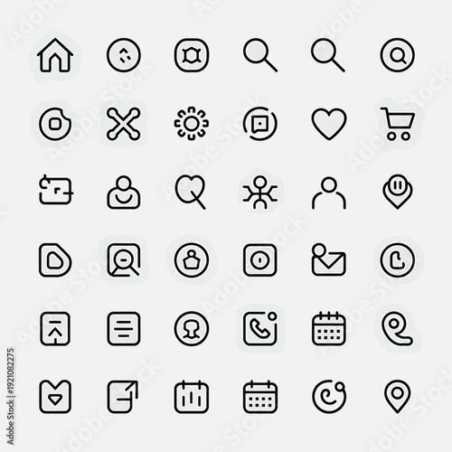 Set of black and white on a white background house search scissors